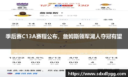 季后赛C13A赛程公布，詹姆斯领军湖人夺冠有望